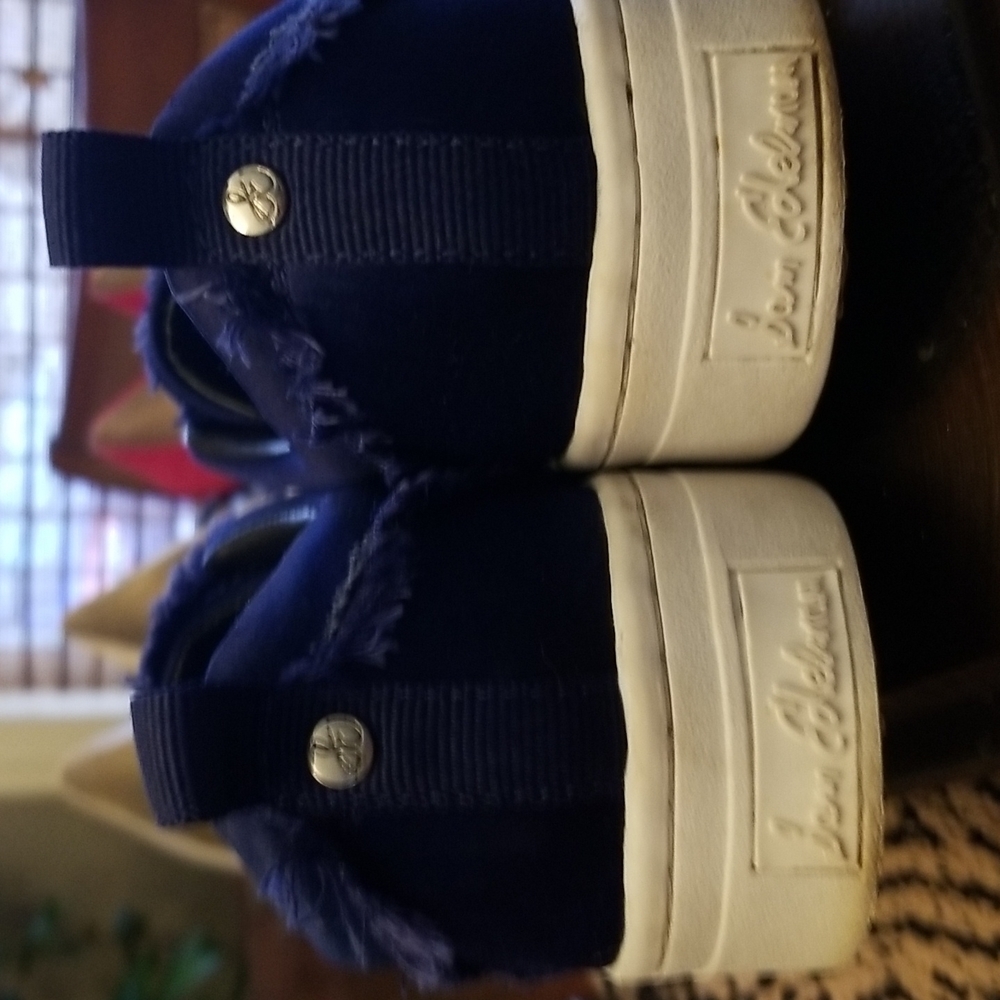 SAM Edelman | Blue Satin Fringed Sneakers - Picture 5 of 9